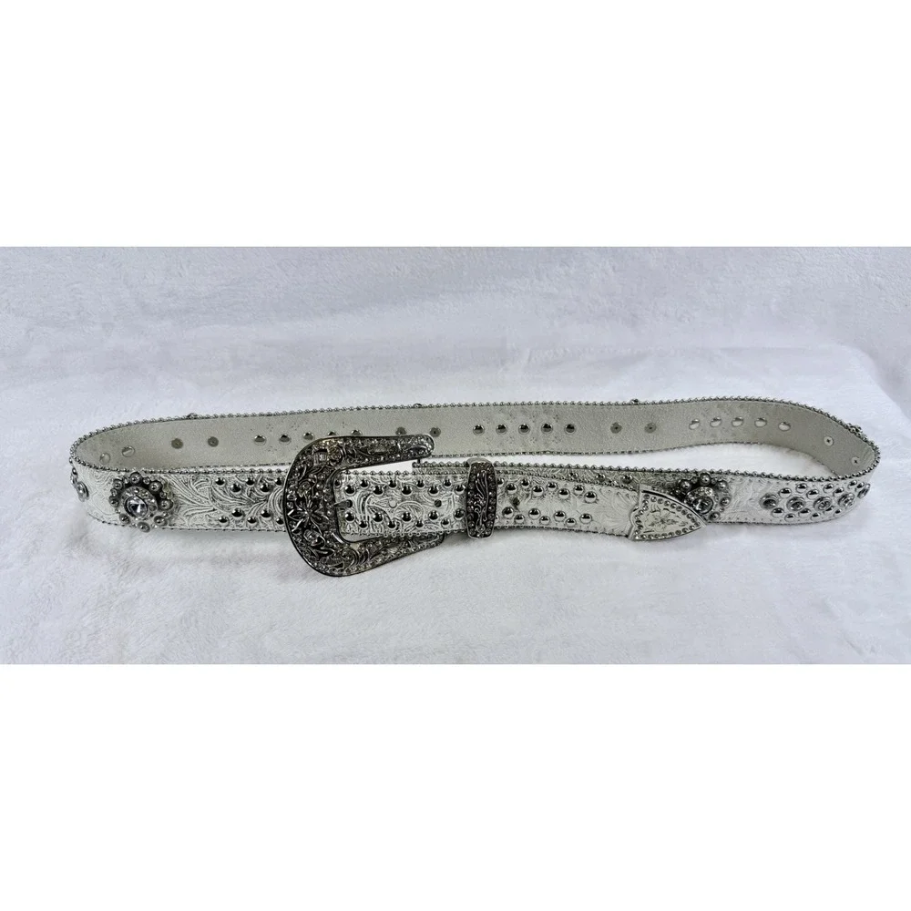 Blazin Roxx White Leather Concho Rhinestone Cowgirl Western Rodeo Belt XL
